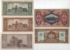 5db-os klf, nagyrészt inflációs pengő bankjegy tétel T:F,VG közte firka, kis tűlyuk