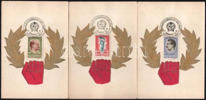 1947 30 éves a Szovjetunió sor 3 db emléklapon, Szovjet festőművészeti kiállítás alkalmi bélyegzéssel