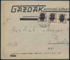 1920 Budapest helyi levéldarab Búzakalász 20f hármascsíkkal bérmentesítve