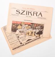 1903 Szikra képes hetilap 1. évf. 1 sz. (induló szám), benne Linek Lajos, Kürthy György, Márk Lajos, Bér Dezső, Kubinyi Sándor és Nagy Zsiga illusztrációival. Bp., Magyar Hirlapkiadó Rt.-ny., 8 p. Kissé szakadt, különvált címlappal, hátoldalán 30f illetékbélyeggel.