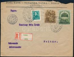 1938 Ajánlott levél LOSONC VISSZATÉRT bélyegzéssel Poltárra