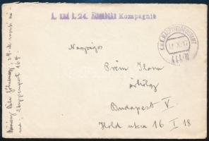 1917 Tábori posta levél K. und k. 24. Eisenbahn Kompagnie + HP 444/III