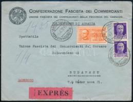Olaszország 1935 A fiumei fasiszta kereskedők szövetsége expressz levele Budapestre