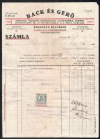 1926 Back és Gerő Szőnyegek, Függönyök, Búorszövetek, Matracgrádlik, Kárpitos, Kocsigyártó és Autocarosseria Kellékek Raktára fejléces számla