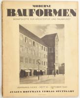 1940 Moderne Bauformen, XXXIx. évf. 10. sz.,1940 oKTÓBER Stuttgart, Julius Hoffmann Verlag, német nyelven. Papírkötésben, szakadozott borítóval.