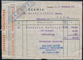 1943 Herkules Tápszeripar Molnár János, Bp. XIV. Francia út 40/a fejléces számla, folt, kis sérülés