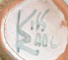 Kiss Roóz Ilona (1920-2010): Madaras váza. Színes mázakkal festett kerámia, gyári mázhibákkal, jelze...