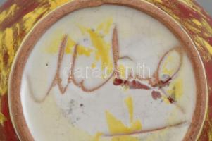 Mihály Béla: Retró váza, színes mázakkal festett kerámia, jelzett, hibátlan, m: 15,5cm