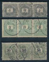 1889 3 db hármascsík klf lemezhibákkal, típus összefüggéssel