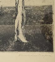 Ábrahám Rafael (1929-2014): Táj napkoronggal (cím nélkül). Rézkarc, papír, jelzett. Üvegezett fakere...