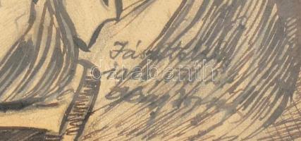 Nagy János jelzéssel: Zenélő társaság Jászapátiban. Ceruza, tus, papír. Üvegezett fakeretben. 16x22,...