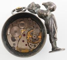 Longines asztali óra, borivó figurával díszített, működik, jelzett, m: 5,5 cm