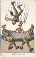 1943 Zuhanóbombázó! Második világháborús magyar katonai humor / WWII Hungarian military humour art postcard (EK)