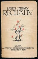 Babits Mihály: Recitativ. Bp., 1916, Nyugat Szépirodalmi Szemle. 131+5 p. Első kiadás. A borítón Falus Elek (1884-1950) grafikus illusztrációjával. Kissé sérült kiadói papírkötés, tulajdonosi névbejegyzéssel