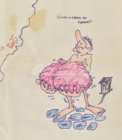 1989 Kaposvár, katona humoros-erotikus emlékrajza, vegyes technika, vászon, számos aláírással, hajtv...