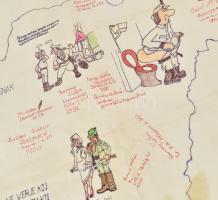 1989 Kaposvár, katona humoros-erotikus emlékrajza, vegyes technika, vászon, számos aláírással, hajtv...