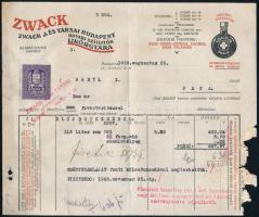 1928 Zwack J. és Társai Budapest fejléces számla 70%-os rum tárgyában, sérült