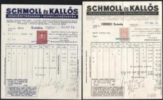1932, 1937 2db Schmoll és Kallós R.T. - Schmoll pasztagyár fejléces számla
