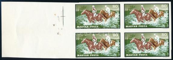 1971 Lósport 80f fázisnyomat négyestömb óriási ívszéllel, piros és fekete színnyomat nélkül