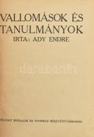 Ady Endre: Vallomások és tanulmányok. Bp., 1918, Nyugat,(Világosság-ny.), 101 p.+3 p.Korabeli vászonkötésben