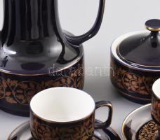 Hollóházi kobaltkék kávés készlet. Jelzett, teljes, kopással, kis pattogzással