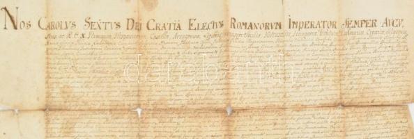 1754 VI Károly császár, III. Károly néven magyar király oklevelének korabeli másolata Hoffer Mátyásn...