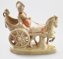 Lovaskocsi. Kézzel festett német porcelán figura, jelzett, hibátlan, m: 16,5 cm