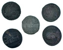 Római Birodalom IV. század 5db-os bronz érmetétel T:XF-F Roman Empire 4th century 5pcs bronze coin lot C:XF-F