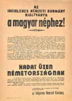 1944 Az Ideiglenes Nemzeti Kormány kiáltványa a magyar néphez nagy méretű plakát 46x56 cm