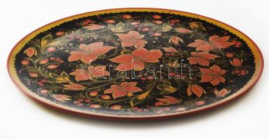 Nagy méretű orosz, festett fa dísztál falra akasztható d: 50 cm