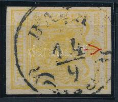 1850 1kr MP III. citromsárga, 0,12 mm kartonpapír, apró lemezhiba / yellow, 0,12 cardboard paper, small plate flaw BAJA