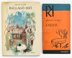 Fekete István 2 könyve: Ballagó idő. Életrajzi regény. Würtz Ádám rajzaival. Bp., 1970, Móra. Első kiadás! Kiadói egészvászon kötés, kissé foltos és kissé szakadt kiadói papír védőborítóval, jó állapotban. + Csend. Bp., 1965, Kozmosz. Első kiadás. Bozóky Mária rajzaival. Kiadói papírkötés, kissé foltos borítón apró sérülésekkel.