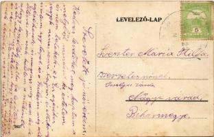 1918 Mérk (Mátészalka), Fő utca, Római katolikus és református templom, Böhm Emánuel (?) üzlete (fl)