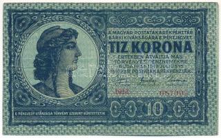 1919. július 15. 10K 1013 087905 T:F szép papír, folt / Hungary 15th July 1919. 10 Korona 1013 087905 C:F fine paper, spotted Adamo K12
