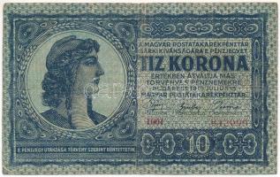 1919. július 15. 10K "1001 042099" T:F / Hungary 15th July 1919. 10 Korona "1001 042099" C:F Adamo K12