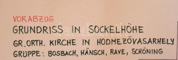 1994 Hódmezővásárhelyi Református Újtemplom felújítási tervei. Egyetemi munka. 6 darab klf méretű te...