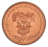 Bozó Gyula (1913-2004) 1989. "George Bush látogatása Magyarországon" kétoldalas bronz emlé...