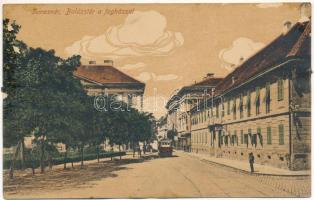 Temesvár, Timisoara; Balázs tér, fogház, börtön, villamos. Polatsek kiadása / square, prison, tram (ázott / wet damage)