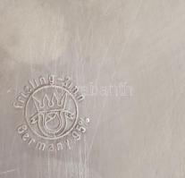 Német ón virágmintás kínálótálca és kaspó. Jelzett, d: 31,5 cm, m: 14 cm