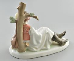 Zsolnay furulyázó juhász, kézzel festett, jelzett, hibátlan, m: 19 cm, h:21 cm