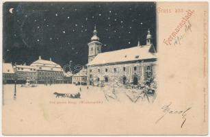 1898 (Vorläufer) Nagyszeben, Hermannstadt, Sibiu; Der grosse Ring (Winternacht) / Fő tér télen este. G. A. Seraphin kiadása. Jos. Drotleff / main square, winter night (szakadás / tear)