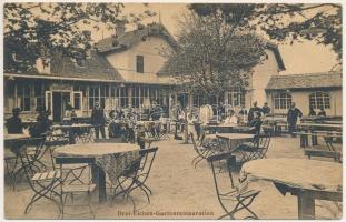 Nagyszeben, Hermannstadt, Sibiu; M. Niedlich Három Tölgy vendéglője, étterem, kert vendégekkel és pincérekkel. Lichtdruck v. Jos. Drotleff / Drei-Eichen-Gartenrestauration / restaurant, garden with guests and waiters (EK)