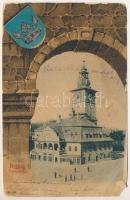 1902 Brassó, Kronstadt, Brasov; Tanácsház, városháza. Szecessziós címeres litho keret / town hall. Art Nouveau, litho frame with coat of arms (EM)