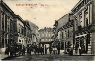 1911 Székesfehérvár, Sas utca, Peinn József Concordia temetkezési vállalata, Fekete Sas szálloda és kávéház, Deutsch Gyula és Stern Miksa üzlete