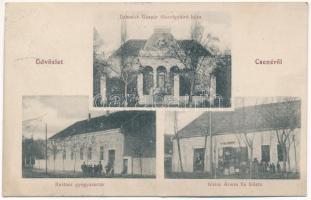 1912 Csene, Tschene, Cenej, Cenei; Uzbasich Gáspár főszolgabíró háza, Ruttner gyógyszertár, Weisz Ármin fia üzlete és saját kiadása / judge&#039;s villa, pharmacy, shop