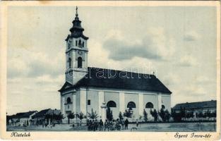 1942 Kistelek, Szent Imre tér, templom. Első Tiszáninneni Gazdaszövetség, Fogyasztási szövetkezet kiadása (fl)