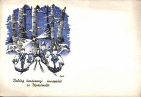 Christmas with Nativity singers inHungarian folkwear litho s: Bozó (EK)