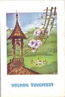 Easter with Hungarian bell tower litho s: Bozó