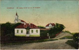 1928 Középlak, Cuzaplac (Szilágy); Állami iskola, tanítói lak és református templom / school, teacher&#039;s house, Calvinist church (fl)