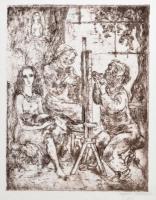 Szabó Vladimír (1905-1991): Művész. Rézkarc, papír, feltehetően utólagos jelzéssel. Dekoratív, üvege...